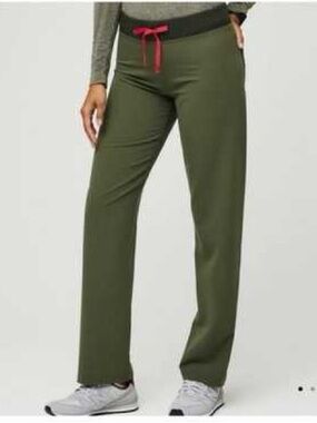 Figs Dark Olive Livingston Pant, Hot pink drawstring